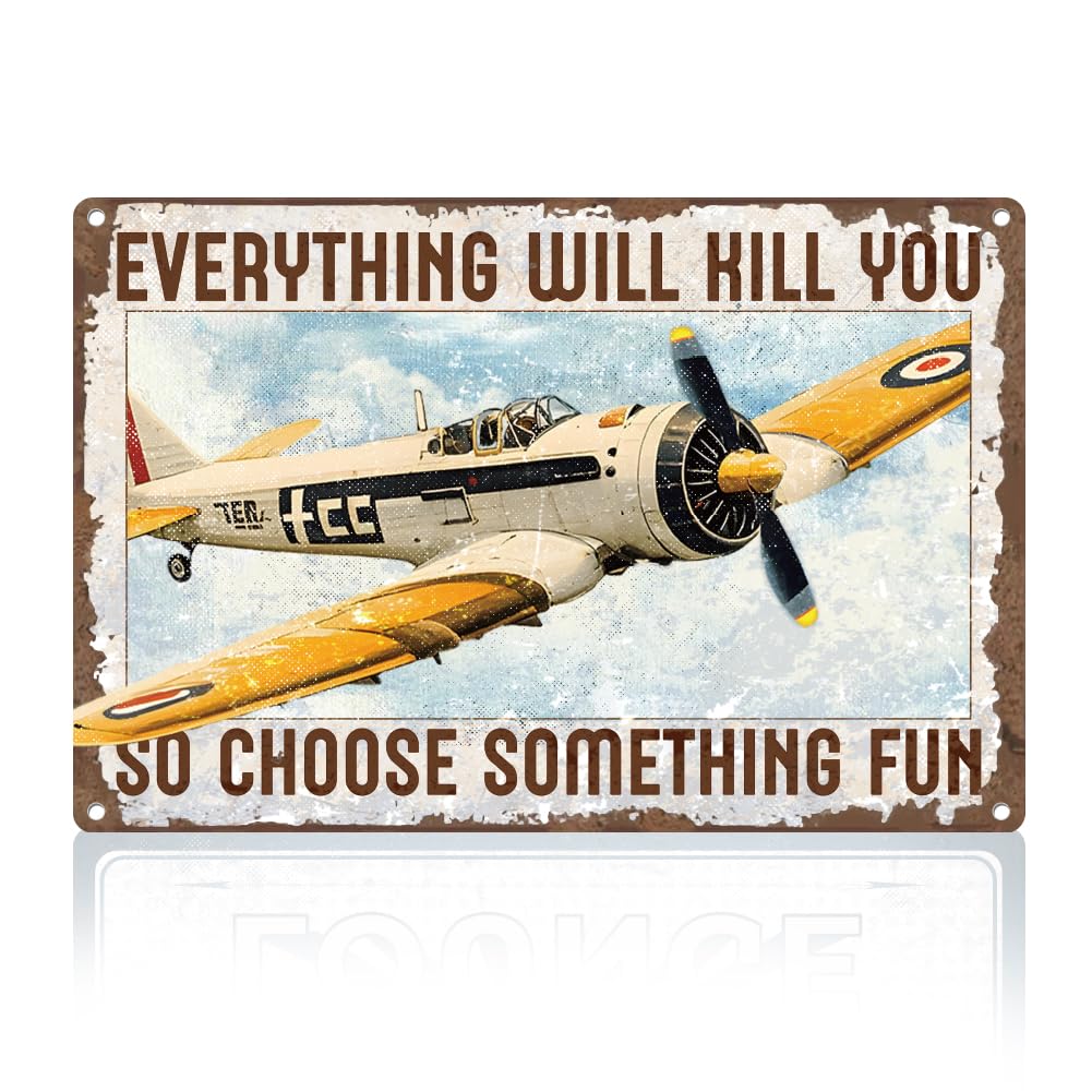 WWII Fighter Planes Metal Tin Sign Wall Decor Airplane Aviation Enthusiast Military Fan Gift for Men Vintage Poster for Home Room Man Cave Bar Wall Decor 8 x 12 Inch