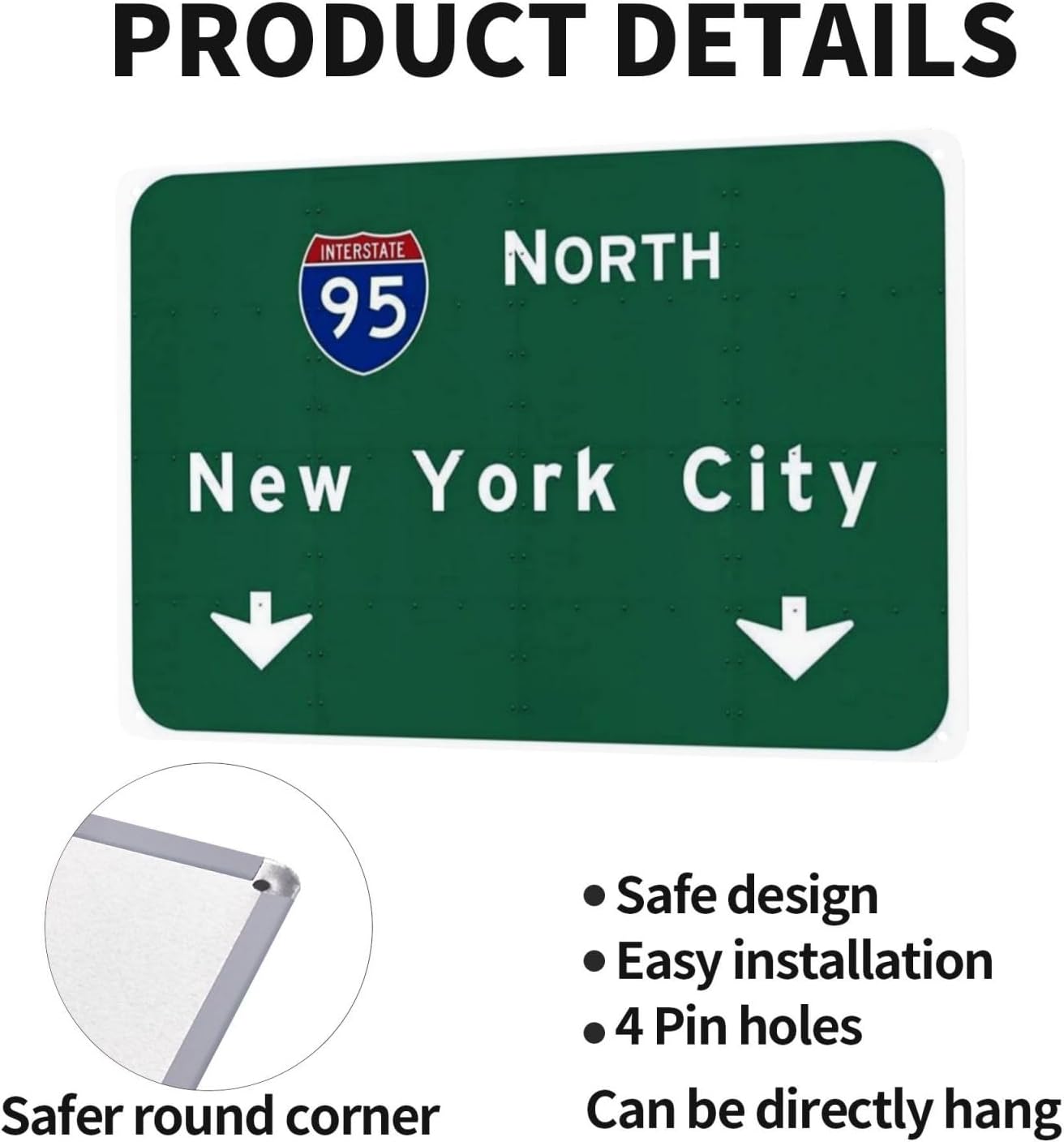 Tin Sign 8x12 inches American Yesteryear I-95 Interstate NYC New York City ny Metal Highway Freeway Sign 12"x8"