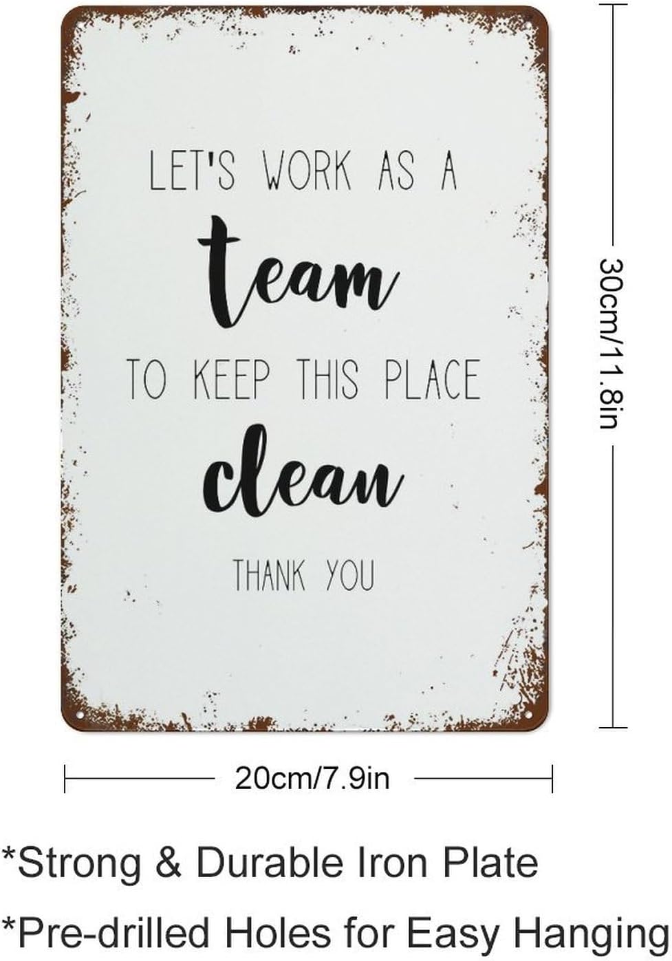 Funny Vintage Wall Sign Decor Lets Work As A Team to Keep This Place Clean Office Art Break Room Art Sign 8x12 Inch for Home Kitchen Wall Bar Coffee Shop Decoration