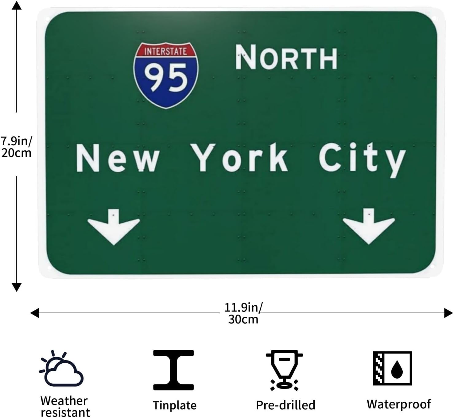 Tin Sign 8x12 inches American Yesteryear I-95 Interstate NYC New York City ny Metal Highway Freeway Sign 12"x8"