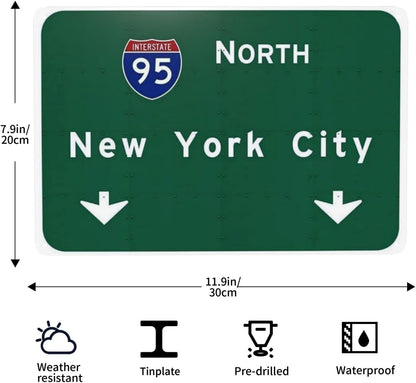 Tin Sign 8x12 inches American Yesteryear I-95 Interstate NYC New York City ny Metal Highway Freeway Sign 12"x8"