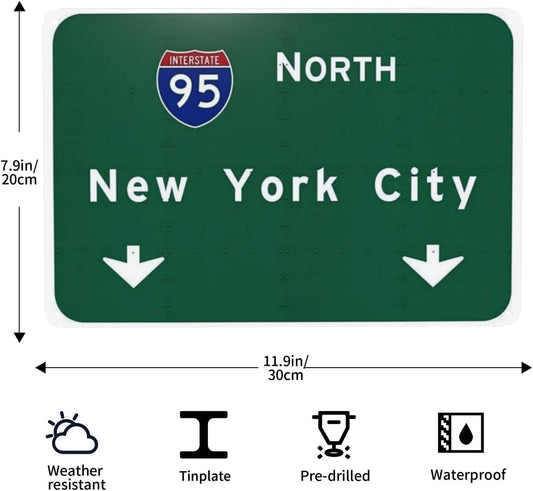 Tin Sign 8x12 inches American Yesteryear I-95 Interstate NYC New York City ny Metal Highway Freeway Sign 12"x8"