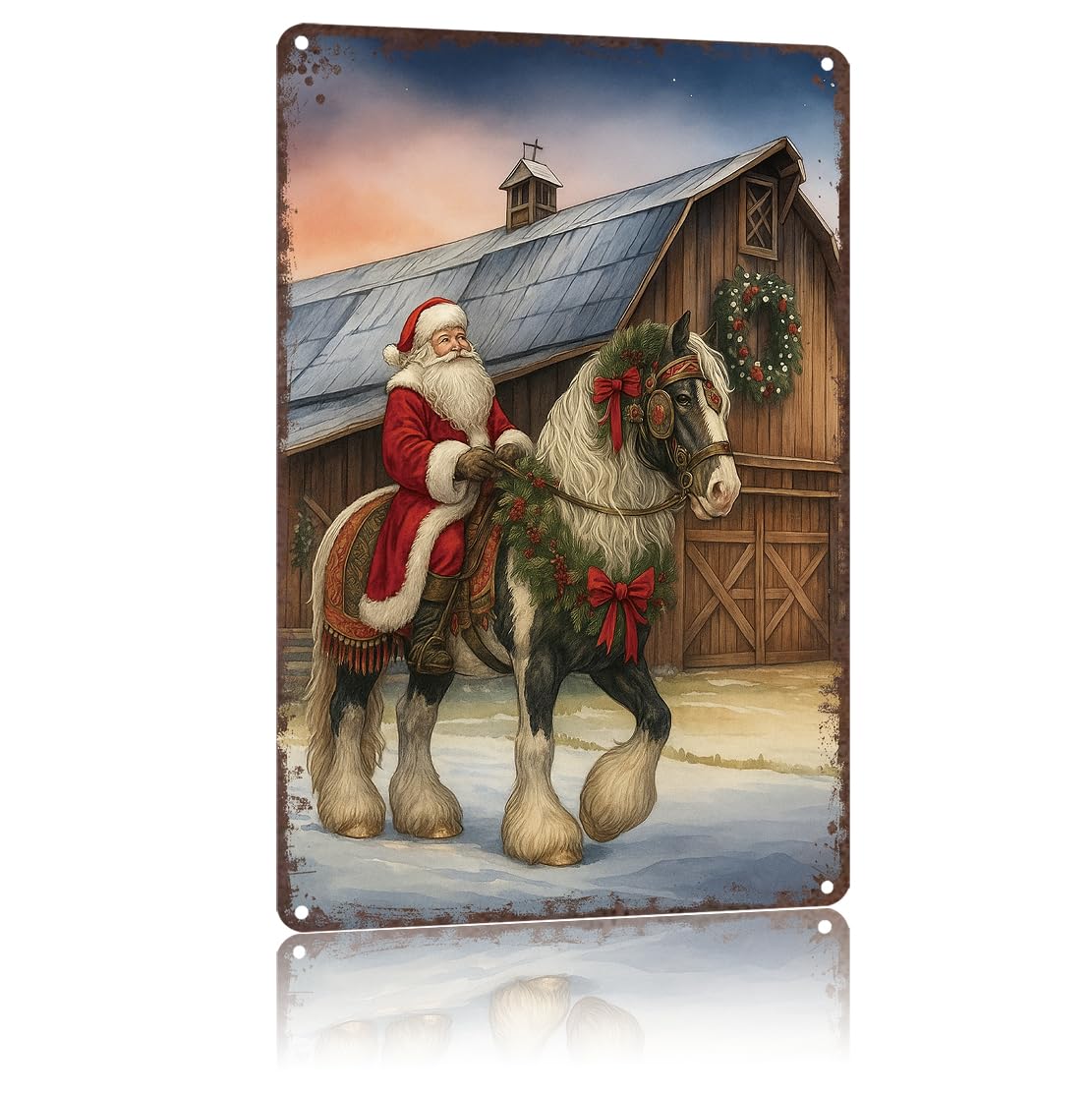 Vintage Christmas Decorations 8x12inch Metal Sign-Weathered Tin Art for Garage Office Wall