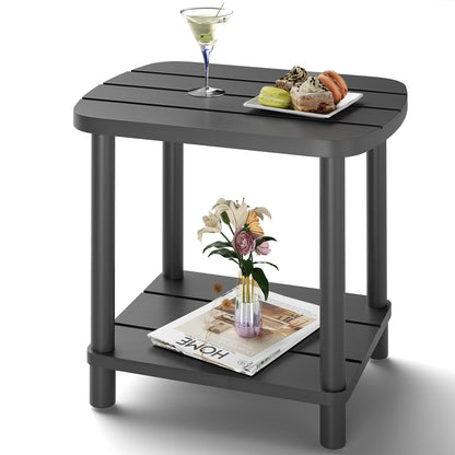LEJANEOYE Outdoor Side Table, 2-Tier Small Outdoor Table for Patio, Adirondack Side Tables for Outside or Indoor, Bamboo End Table for Pool, Porch, Weather Resistant Easy Maintenance-Black