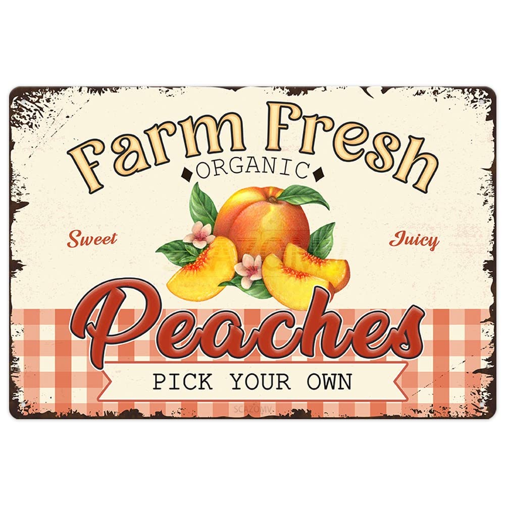 Farm Fresh Sweet Juicy Lemons Vintage Metal Tin Sign, Retro Fruit Poster Decorative Wall Art Signage, Farmhouse Country Market Kitchen Bar Home Decor, 12" X 8"