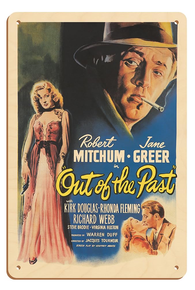 Out of the Past - Starring Robert Mitchum Jane Greer - Vintage Film Noir Movie Poster by William Rose c.1947-8 x 12 inch Vintage Metal Tin Sign