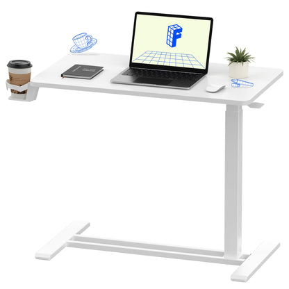 FLEXISPOT H7 Adjustable Overbed Bedside Table with Wheels Pneumatic Mobile Standing Laptop Desk Rolling Computer Cart Movable Overbed Table Hospital Home Use (31.5" W x 17.7" D, White Maple Large)