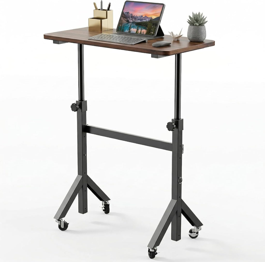 HUANUO 32'' Small Standing Desk Adjustable Heigh, Mobile Stand Up Desk with Wheels, Portable Rolling Desks for Walking Pad and Treadmill, Computer Laptop Desks for Home Office Space