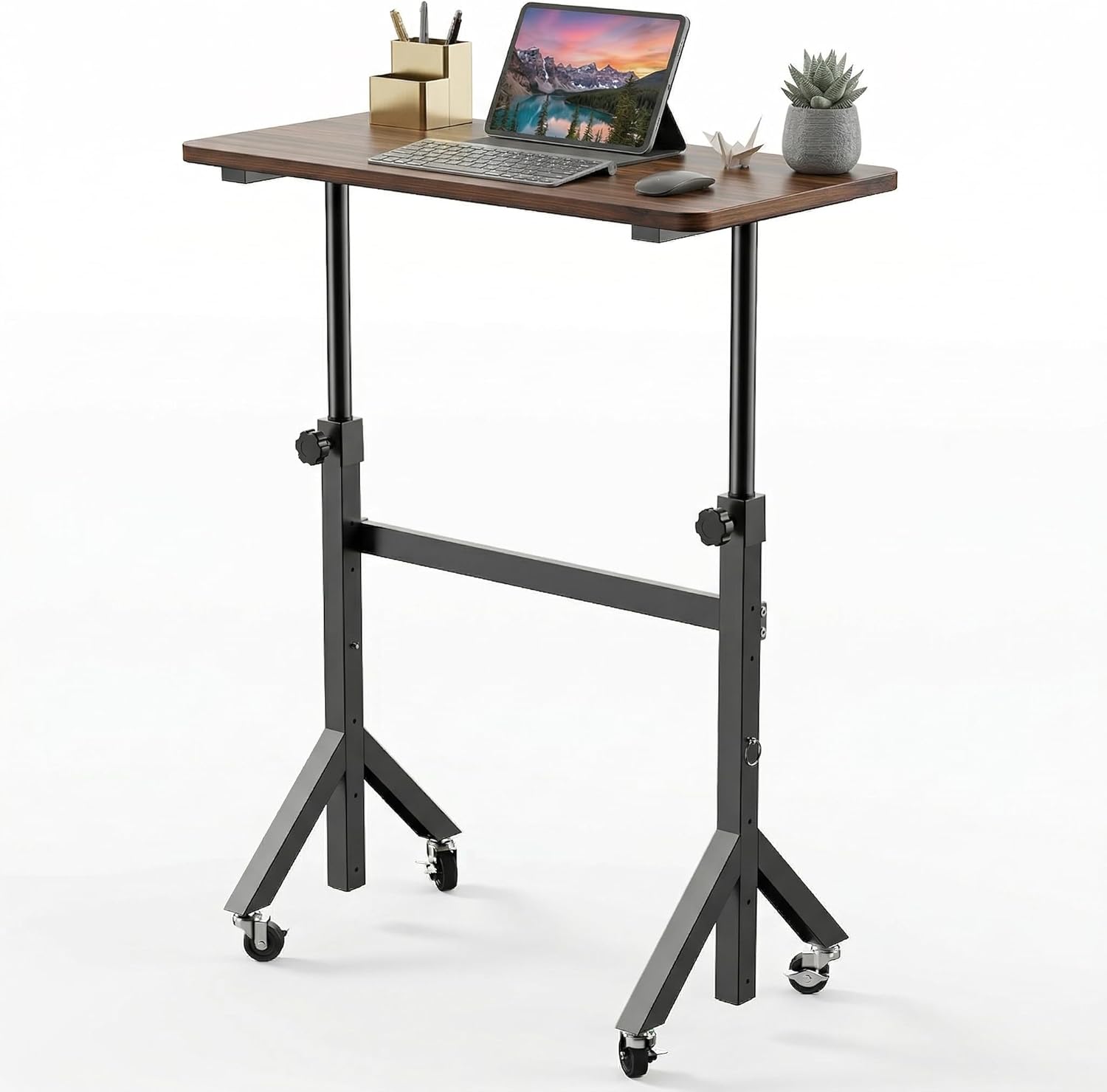 HUANUO 32'' Small Standing Desk Adjustable Heigh, Mobile Stand Up Desk with Wheels, Portable Rolling Desks for Walking Pad and Treadmill, Computer Laptop Desks for Home Office Space