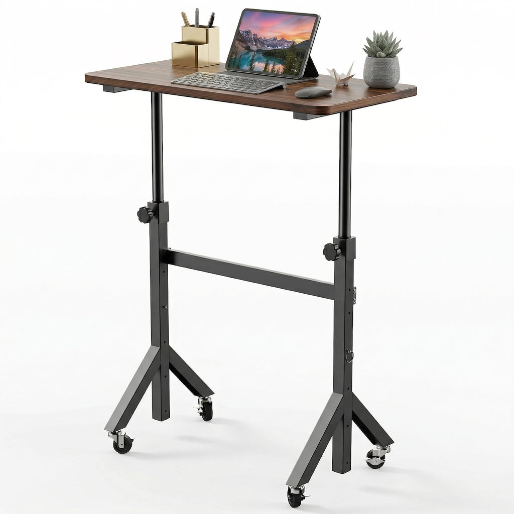 HUANUO 32'' Small Standing Desk Adjustable Heigh, Mobile Stand Up Desk with Wheels, Portable Rolling Desks for Walking Pad and Treadmill, Computer Laptop Desks for Home Office Space