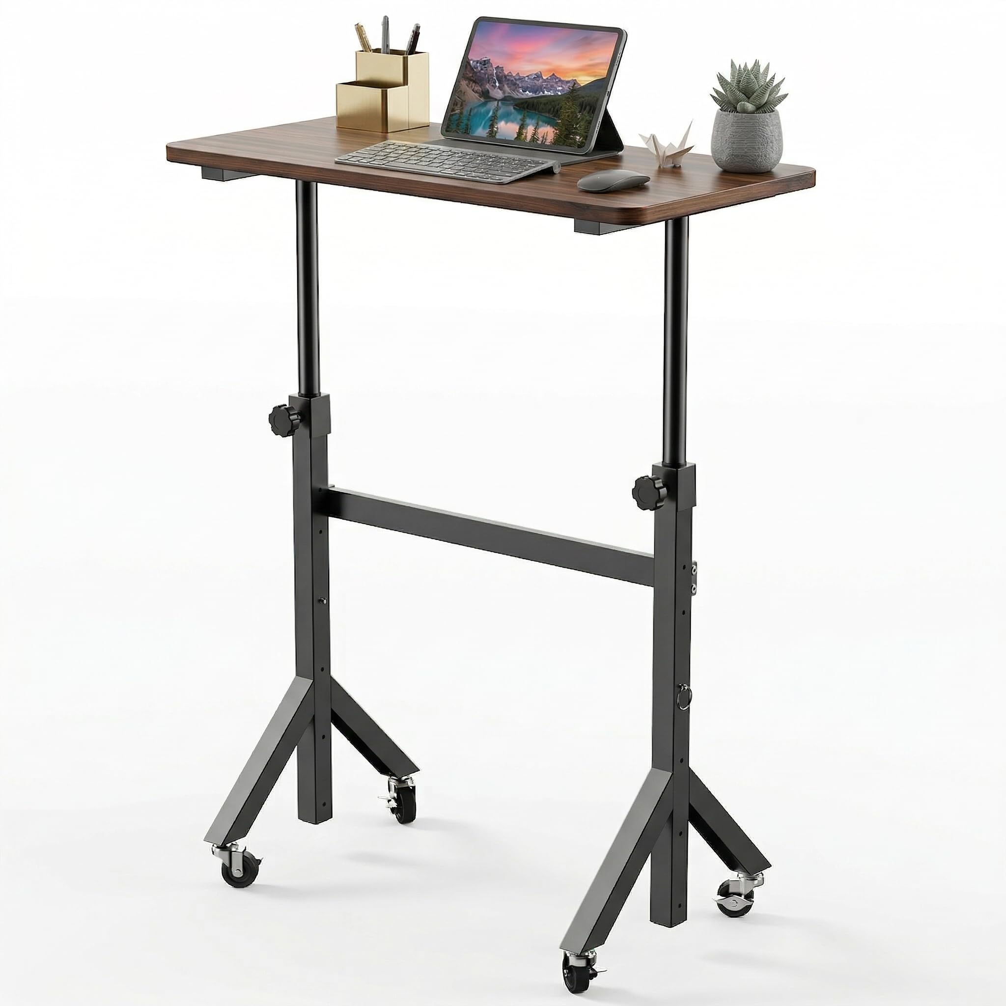 HUANUO 32'' Small Standing Desk Adjustable Heigh, Mobile Stand Up Desk with Wheels, Portable Rolling Desks for Walking Pad and Treadmill, Computer Laptop Desks for Home Office Space