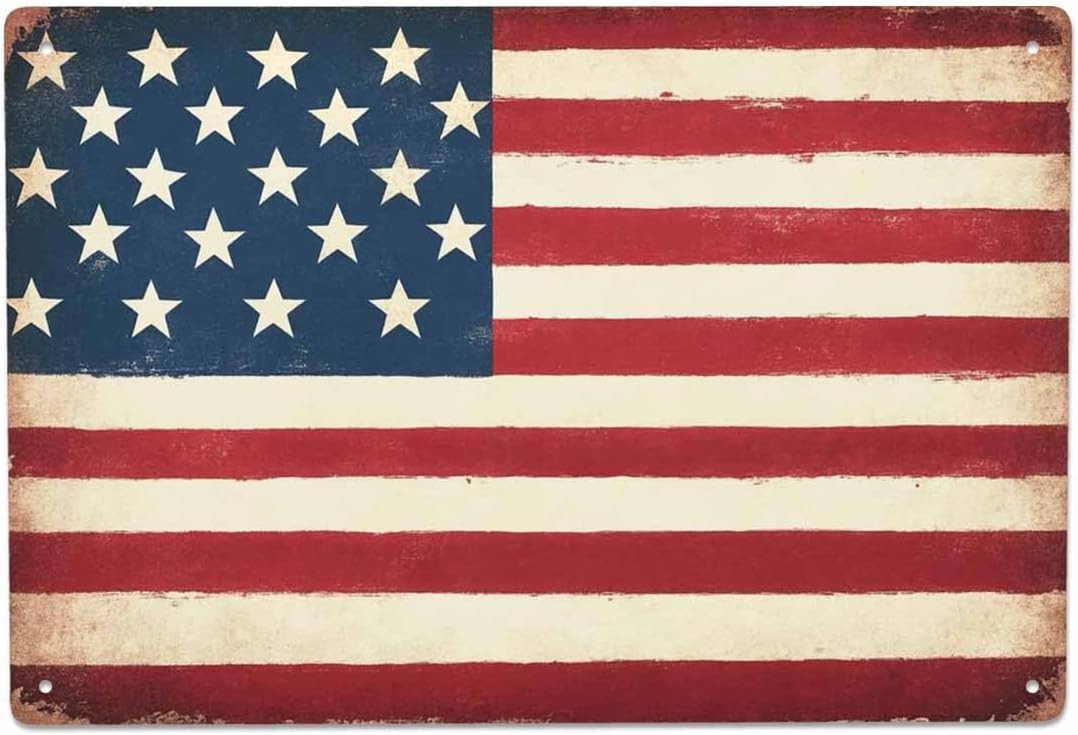 AOYEGO American Flag Tin Sign,USA Flag Red Blue Vintage Metal Tin Signs for Cafes Bars Pubs Shop Wall Decorative Funny Retro Signs for Men Women 8x12 Inch