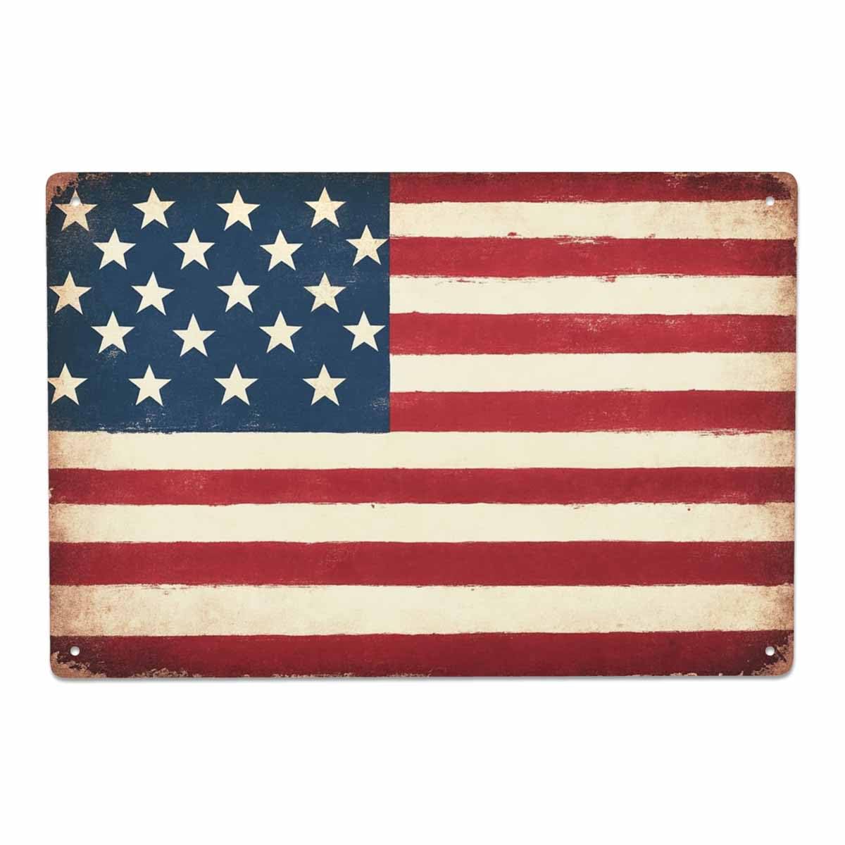 AOYEGO American Flag Tin Sign,USA Flag Red Blue Vintage Metal Tin Signs for Cafes Bars Pubs Shop Wall Decorative Funny Retro Signs for Men Women 8x12 Inch