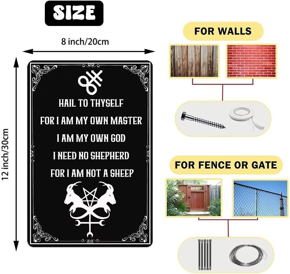 Generic Black Gothic Style Metal Tin Sign Hail To Thyself For I Am My Own Master Metal Sign Witch Room Decor For Home Bedroom Man Cave Cafe Bar 8x12 Inch
