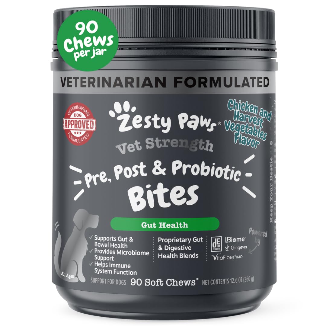 Zesty Paws Probiotics for Dogs - Digestive Enzymes for Gut Flora, Digestive Health, Diarrhea & Bowel Support - Clinically Studied DE111 - Dog Supplement Soft Chew for Pet Immune System - Pumpkin, 90ct