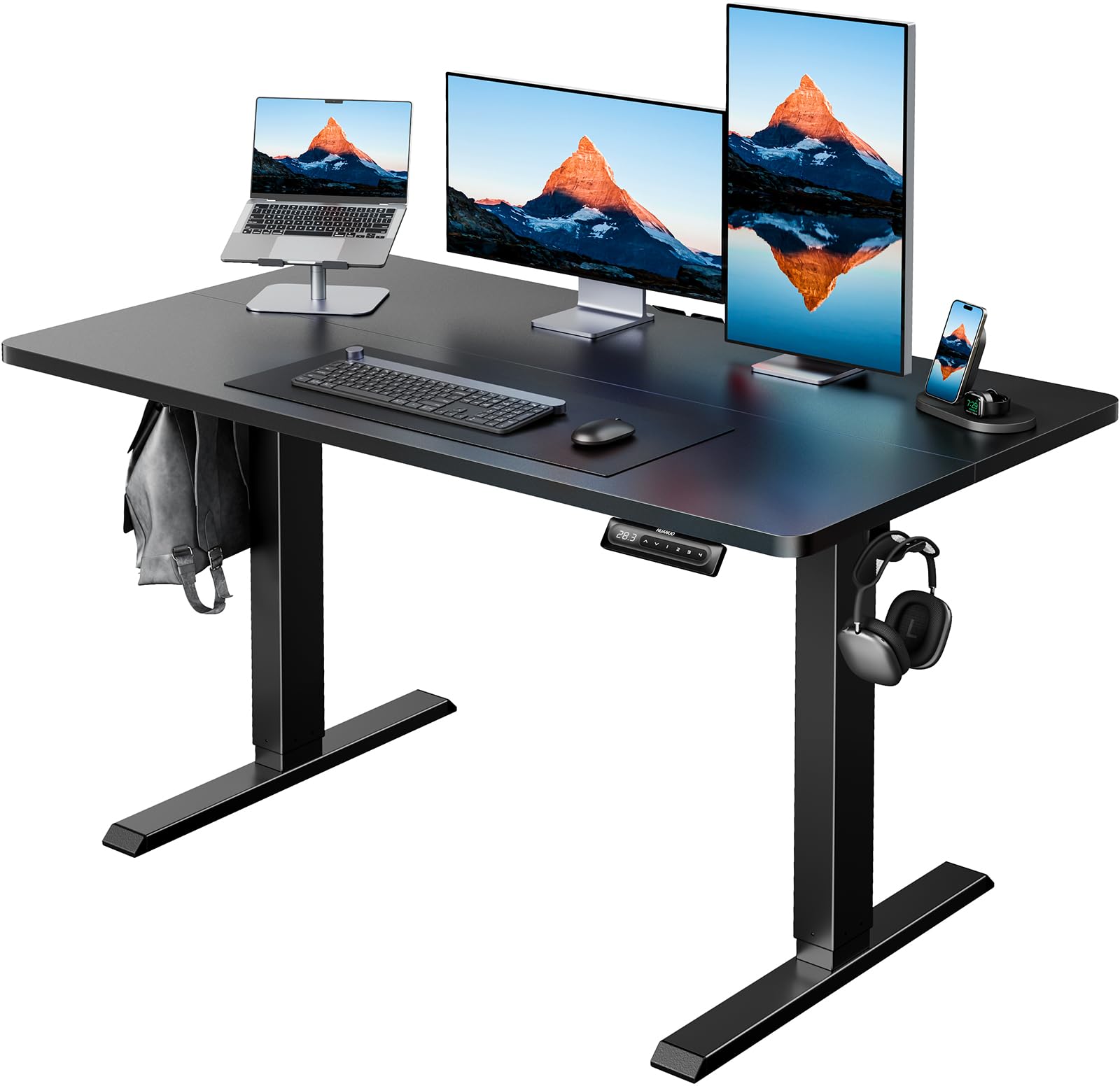 HUANUO 32" Small Electric Standing Desk Adjustable Height, 4 Memory Height Settings, Sit Stand Up Desk for Home Office & Computer Workstation, LightWalnut