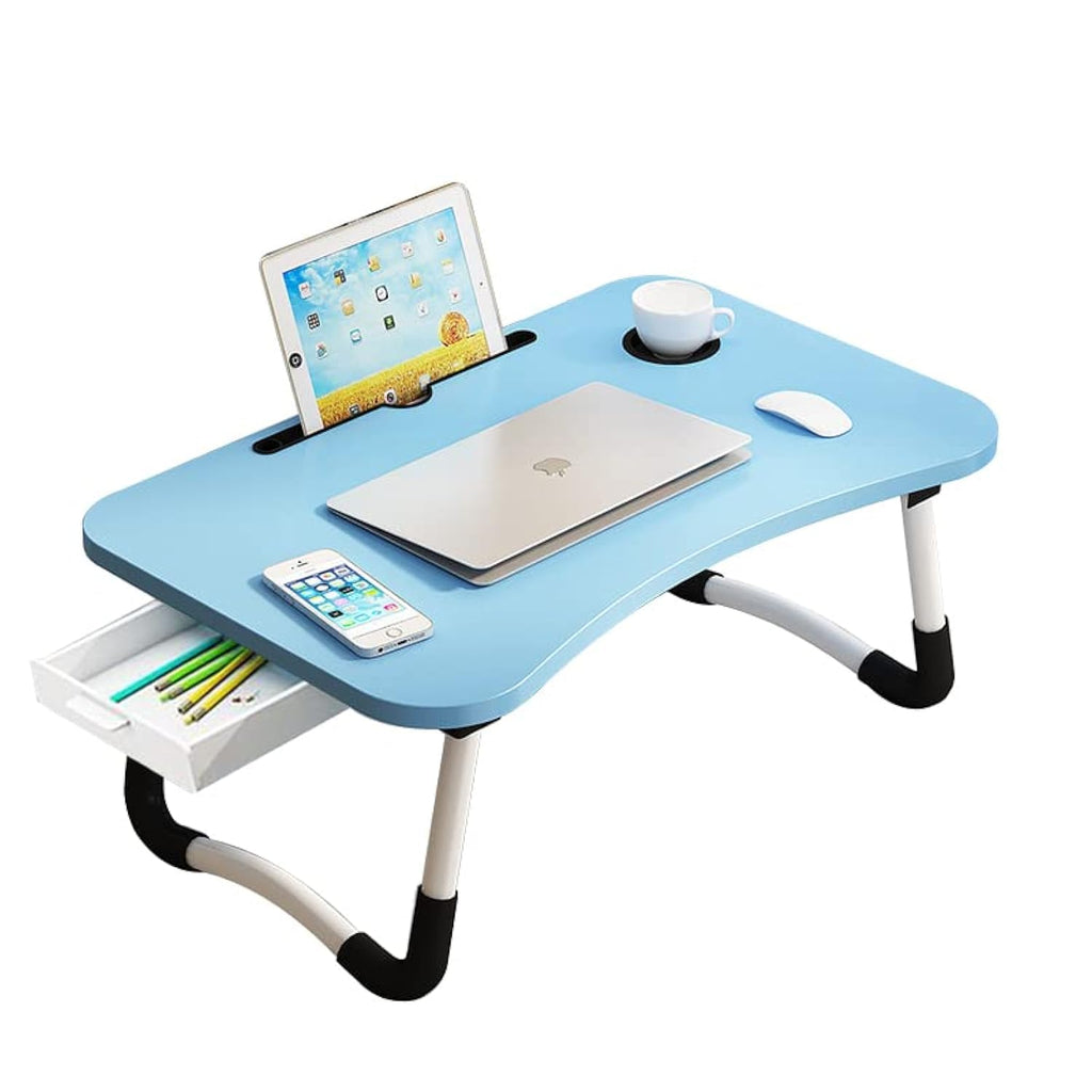 Home Office Lap Desk with Storage Drawer, Cup and Phone Holder, Laptop Bed Tray Table, 23.6" Foldable Desk, Laptop Stand for Breakfast, Working, Writing, Gaming and Drawing