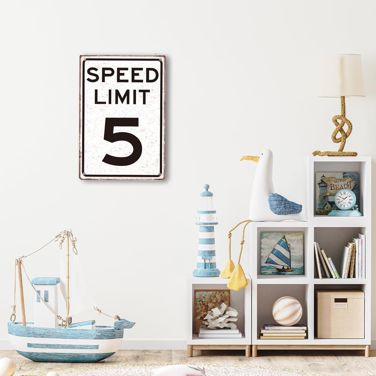 Race Car Birthday Sign，Boys Gifts Retro Tin Signs Speed Limit 5 Sign for Boys Room Man Cave Garage Cars Themed Room Bedroom Vintage Style Decor 8 x 12 Inch