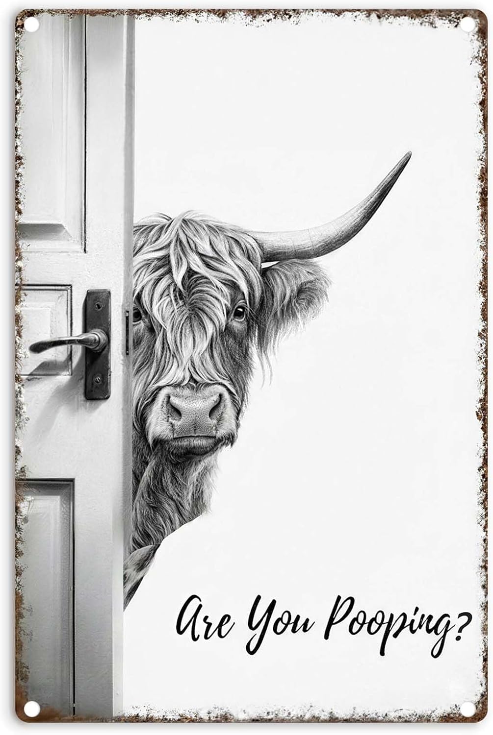 Funny Bathroom Wall Art Highland Cow Metal Signs - Vintage Metal Tin Sign Wall Art Decor, Are You Pooping Western Bathroom Decor for Cow Lovers,Restroom,12x8 inch