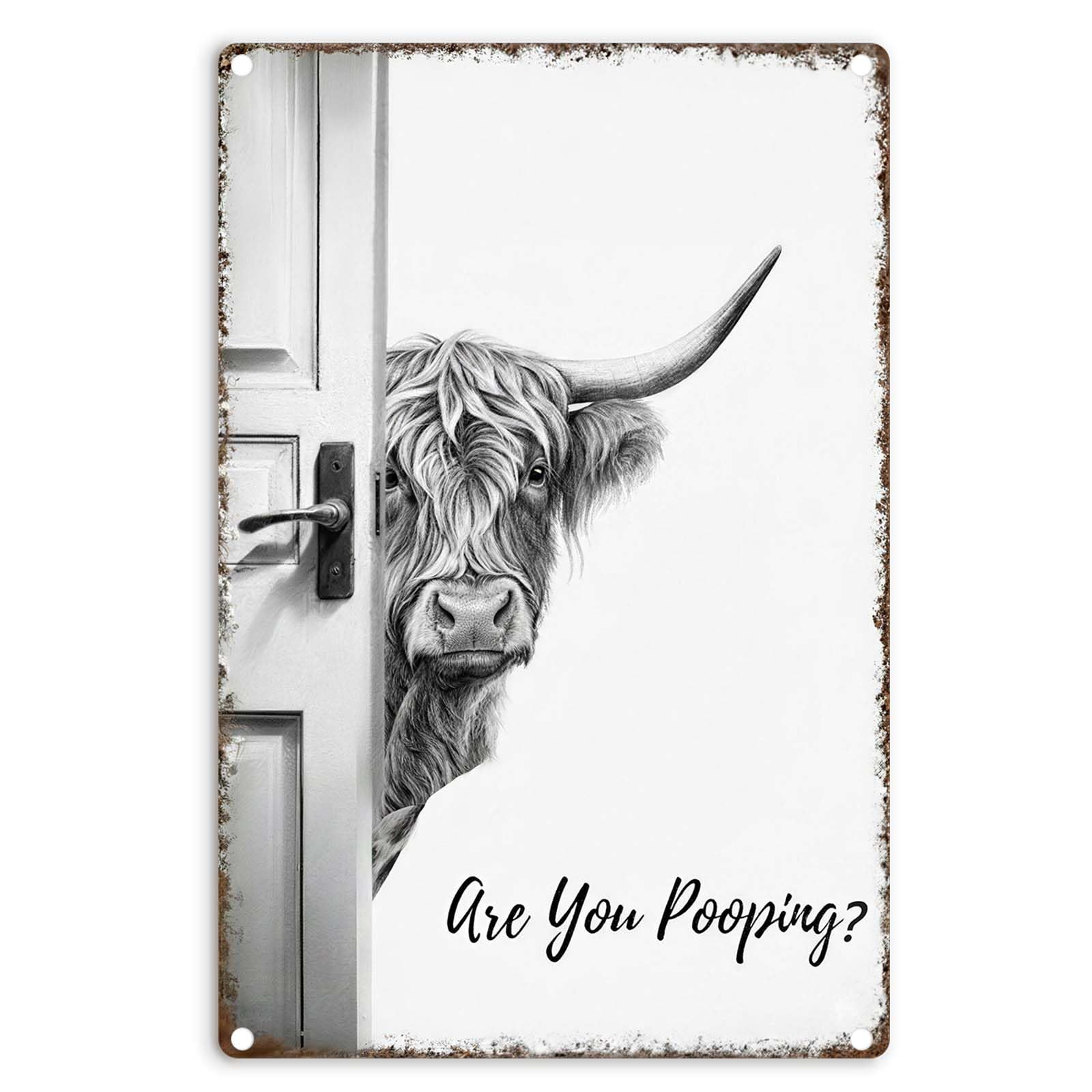 Funny Bathroom Wall Art Highland Cow Metal Signs - Vintage Metal Tin Sign Wall Art Decor, Are You Pooping Western Bathroom Decor for Cow Lovers,Restroom,12x8 inch