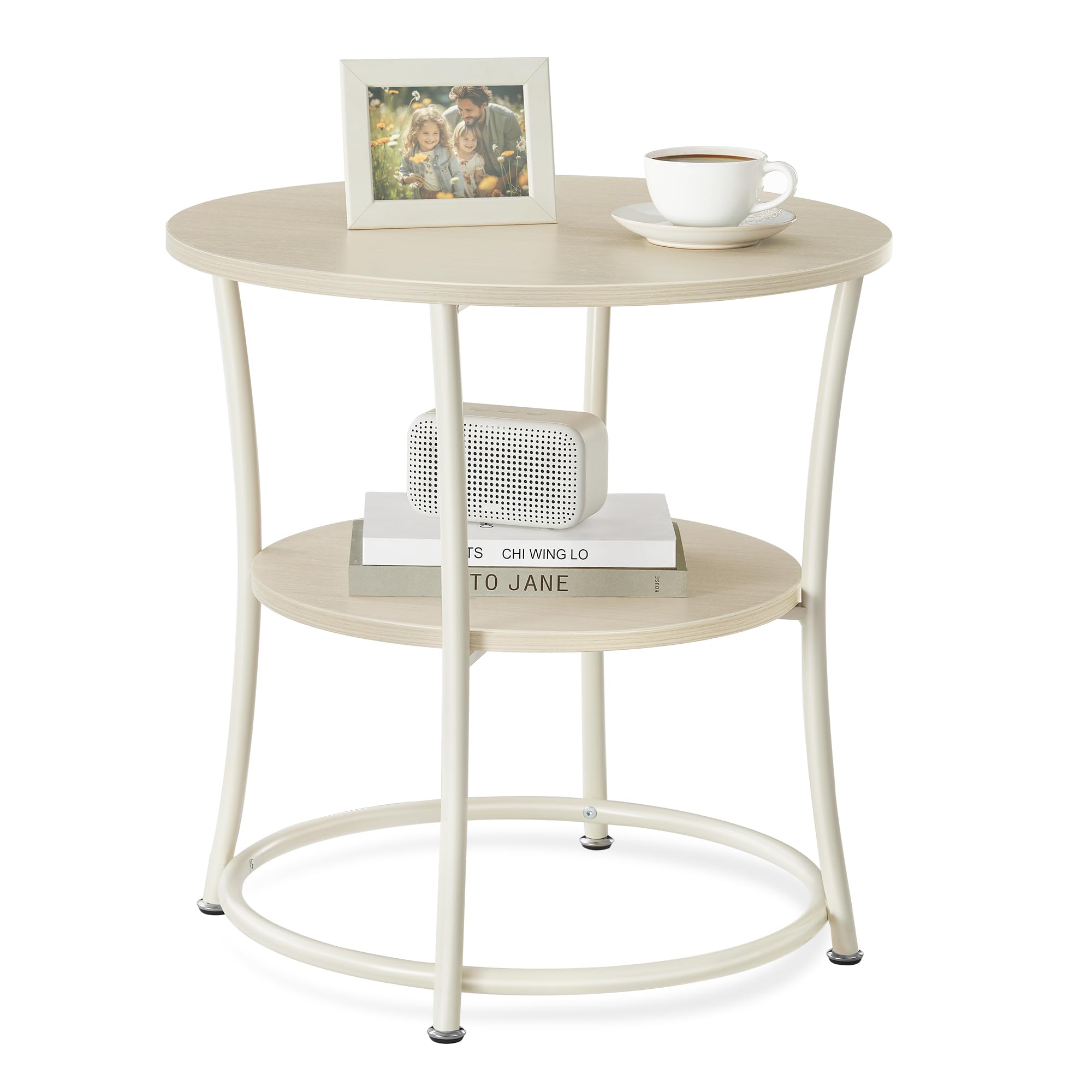 VASAGLE 21.7-Inch Round Side Table, 2-Tier End Table, Nightstand with Steel Frame, Spacious Top, for Small Spaces, Living Room, Bedroom, Rustic Brown and Ink Black ULET56BX