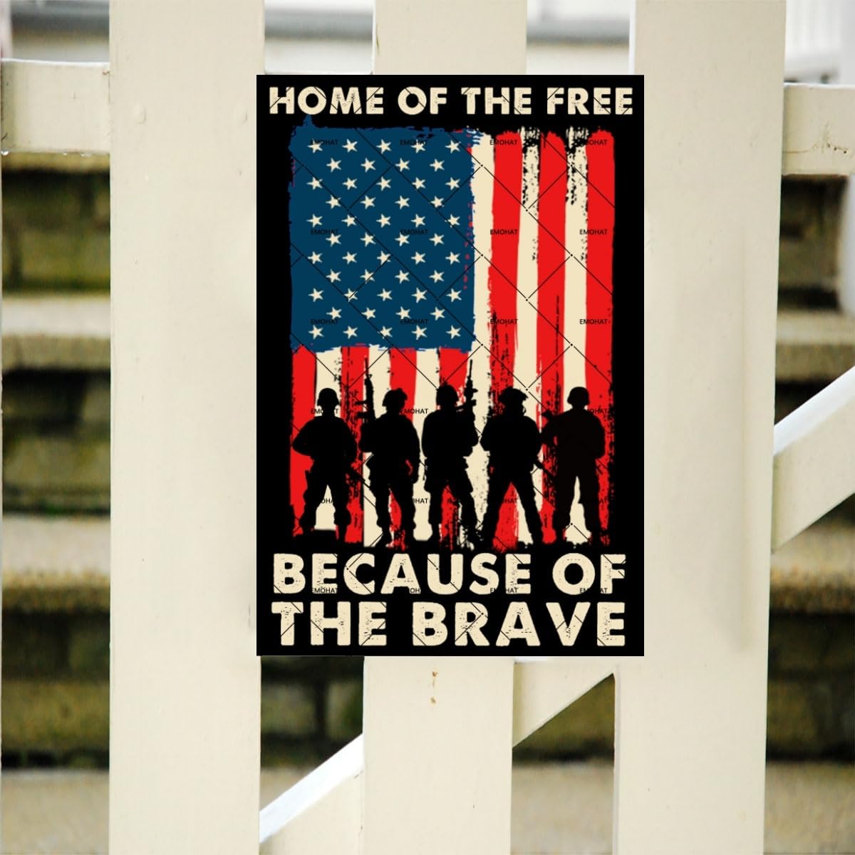 Memorial Day 4th of July Decorations Veteran USA, EMOHAT Home of The Free Because of The Brave Metal Tin Signs, Patriot Wall Decor 12x8 Inch