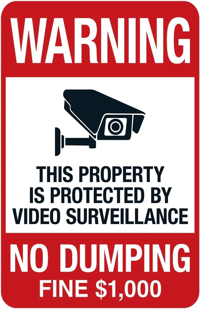 Wall Decor Decoration Sign Warning No Dumping Fine $1000 Sign, This Property Is Protected By Video Surveillance Sign Business Sign Aluminum Metal Tin Sign 8 X 12 Inch