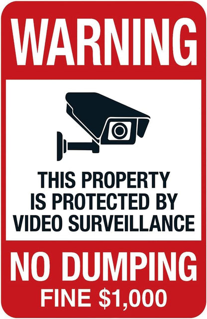 Wall Decor Decoration Sign Warning No Dumping Fine $1000 Sign, This Property Is Protected By Video Surveillance Sign Business Sign Aluminum Metal Tin Sign 8 X 12 Inch