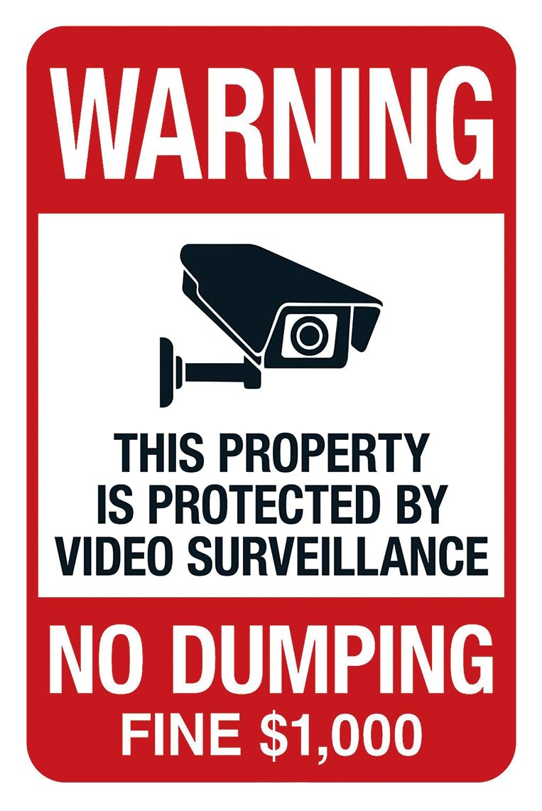 Wall Decor Decoration Sign Warning No Dumping Fine $1000 Sign, This Property Is Protected By Video Surveillance Sign Business Sign Aluminum Metal Tin Sign 8 X 12 Inch