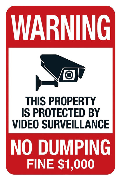 Wall Decor Decoration Sign Warning No Dumping Fine $1000 Sign, This Property Is Protected By Video Surveillance Sign Business Sign Aluminum Metal Tin Sign 8 X 12 Inch