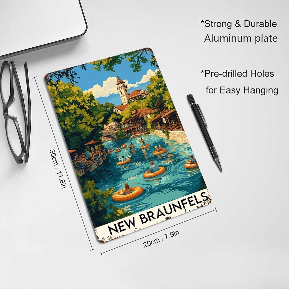 New Braunfels, Texas 8x12 Inch Aluminum Metal Tin Signs Funny Vintage Poster-For Living Bathroom Room Kitchen Bedroom Garden Wall Decor