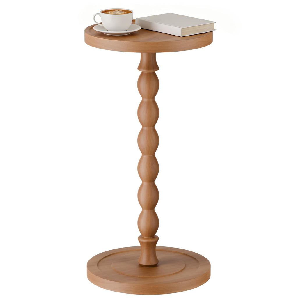 Small Side Table, Rubberwood‌ Drink Table for Small Spaces, Solid Wood Pedestal Coffee Tables, Round End Tables for Living Room, Sofa Couch, Bedroom, Corners, and Office (Brown, 9.4 inch)