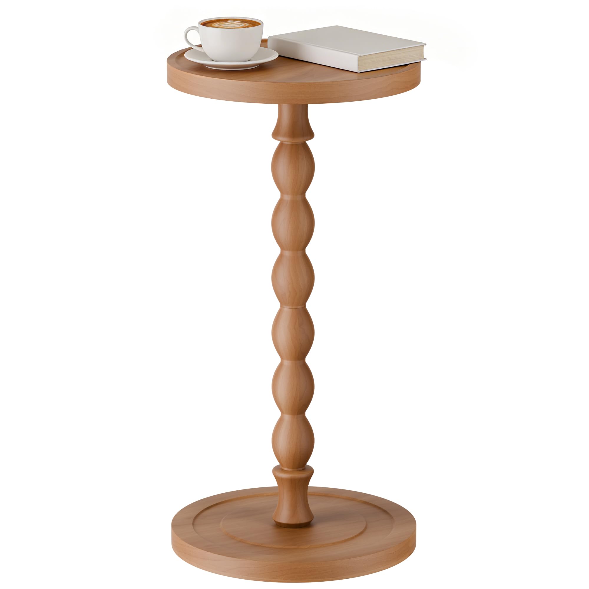 Small Side Table, Rubberwood‌ Drink Table for Small Spaces, Solid Wood Pedestal Coffee Tables, Round End Tables for Living Room, Sofa Couch, Bedroom, Corners, and Office (Brown, 9.4 inch)