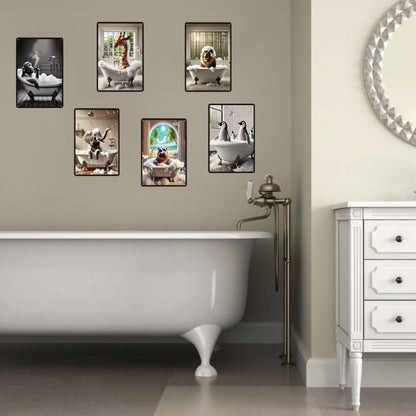 Chimpanzee Smoking Cigar in Bathtub Aluminum Tin Sign - 8x12 Inches Funny Bathroom Wall Decor, Quirky Animal Art