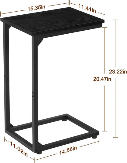AMHANCIBLE C Shaped End Table Set of 2, Couch Side Table that Slide Under Sofa, Narrow Small Space TV Trays for Living Room, Bedroom, Black, HET02CBK