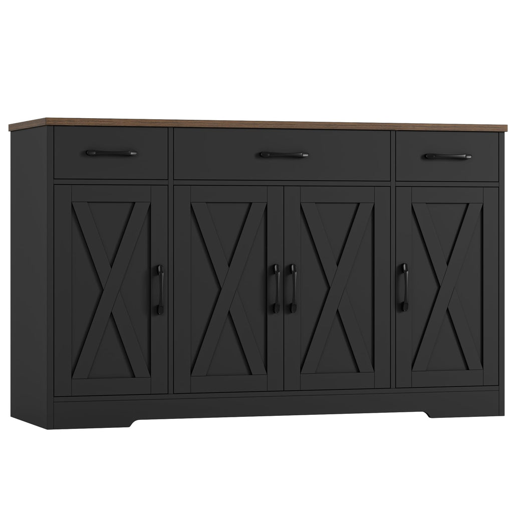 HOSTACK Buffet Cabinet with Drawers, 55" Large Sideboard Buffet Storage Cabinet with Shelves and Doors, Modern Farmhouse Coffee Bar Station Wood Kitchen Table for Kitchen, Dining Room, White/Rustic