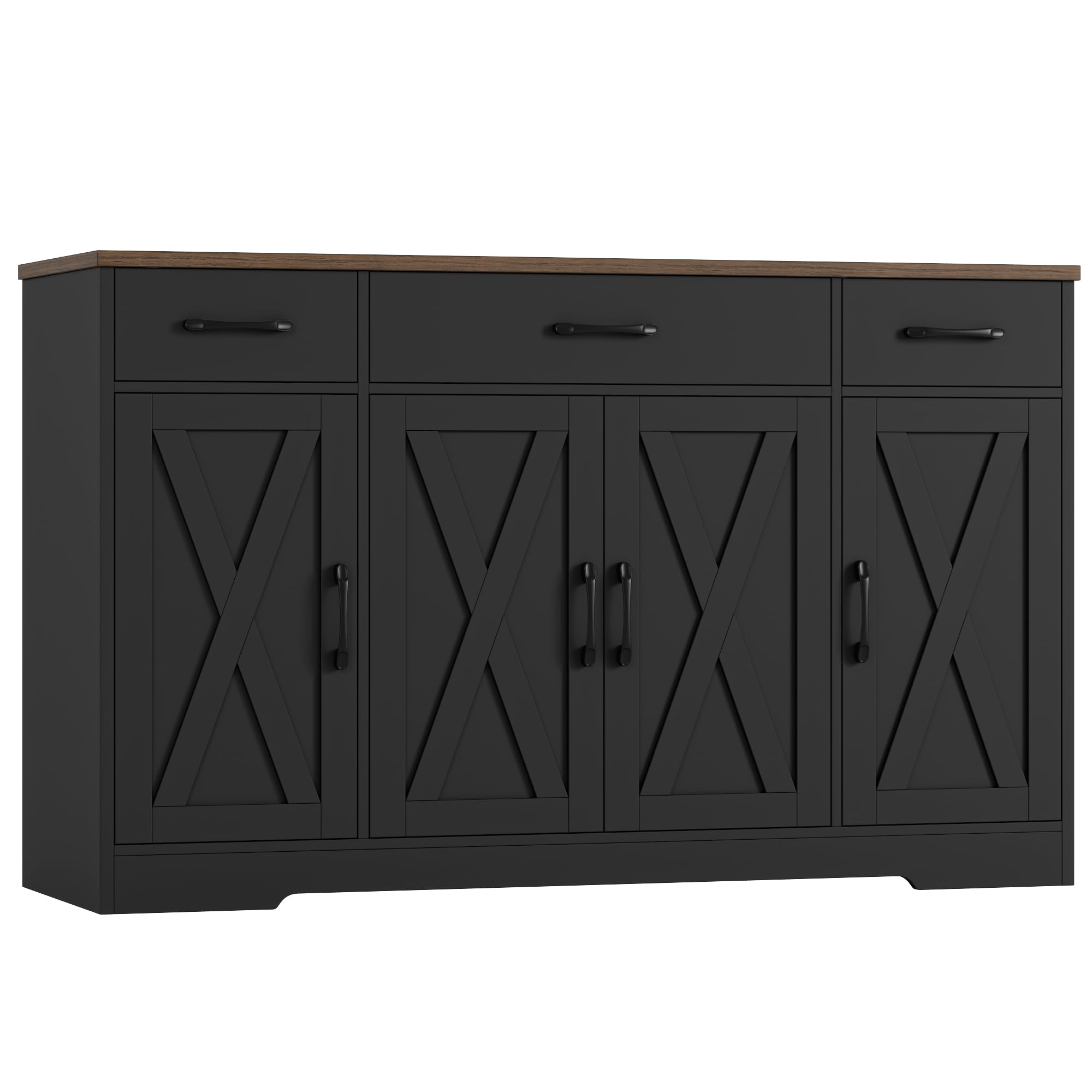 HOSTACK Buffet Cabinet with Drawers, 55" Large Sideboard Buffet Storage Cabinet with Shelves and Doors, Modern Farmhouse Coffee Bar Station Wood Kitchen Table for Kitchen, Dining Room, White/Rustic