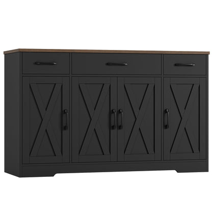 HOSTACK Buffet Cabinet with Drawers, 55" Large Sideboard Buffet Storage Cabinet with Shelves and Doors, Modern Farmhouse Coffee Bar Station Wood Kitchen Table for Kitchen, Dining Room, White/Rustic