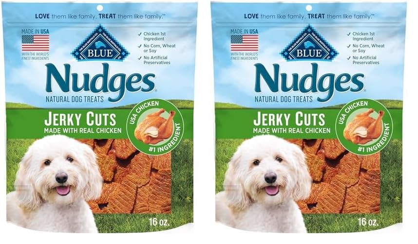 Blue Buffalo Nudges Chicken Jerky Bites Natural Dog Treats, Tender & Meaty Dog Snacks, Healthy Reward or Training Treat, Made in the USA with Real Chicken, No Artificial Preservatives, 16 oz.