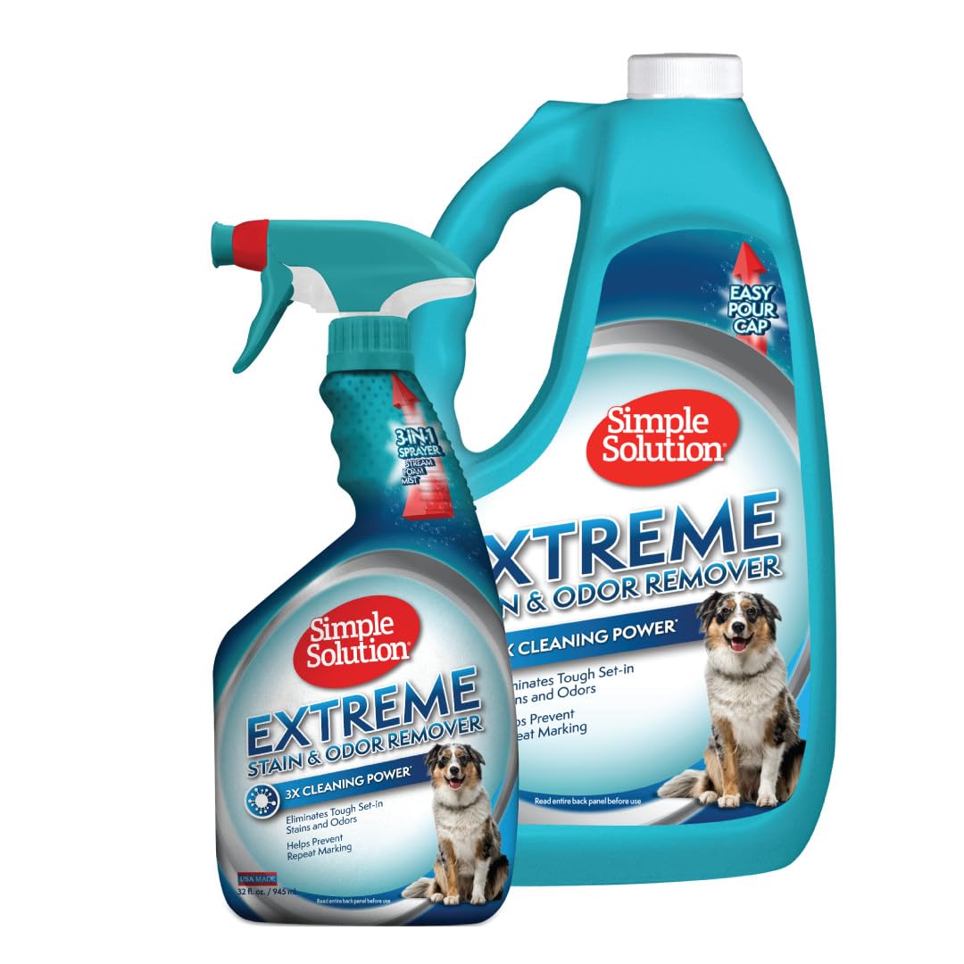 Simple Solution Extreme Pet Stain and Odor Eliminator Spray, Pee Stain Remover, Enzyme Cleaner, 3X Pro-Bacteria Cleaning Power, Dog Odor Remover, 32 oz