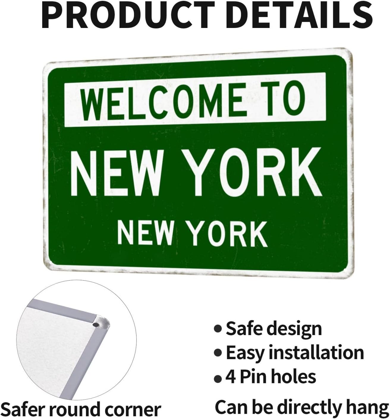Vintage Metal Signs, Welcome to New York Retro Tin Sign, Home Bar Garage Man Cave Street Wall Decor Art, Present Gift for Friends, Housewarming 12 x 8 inch