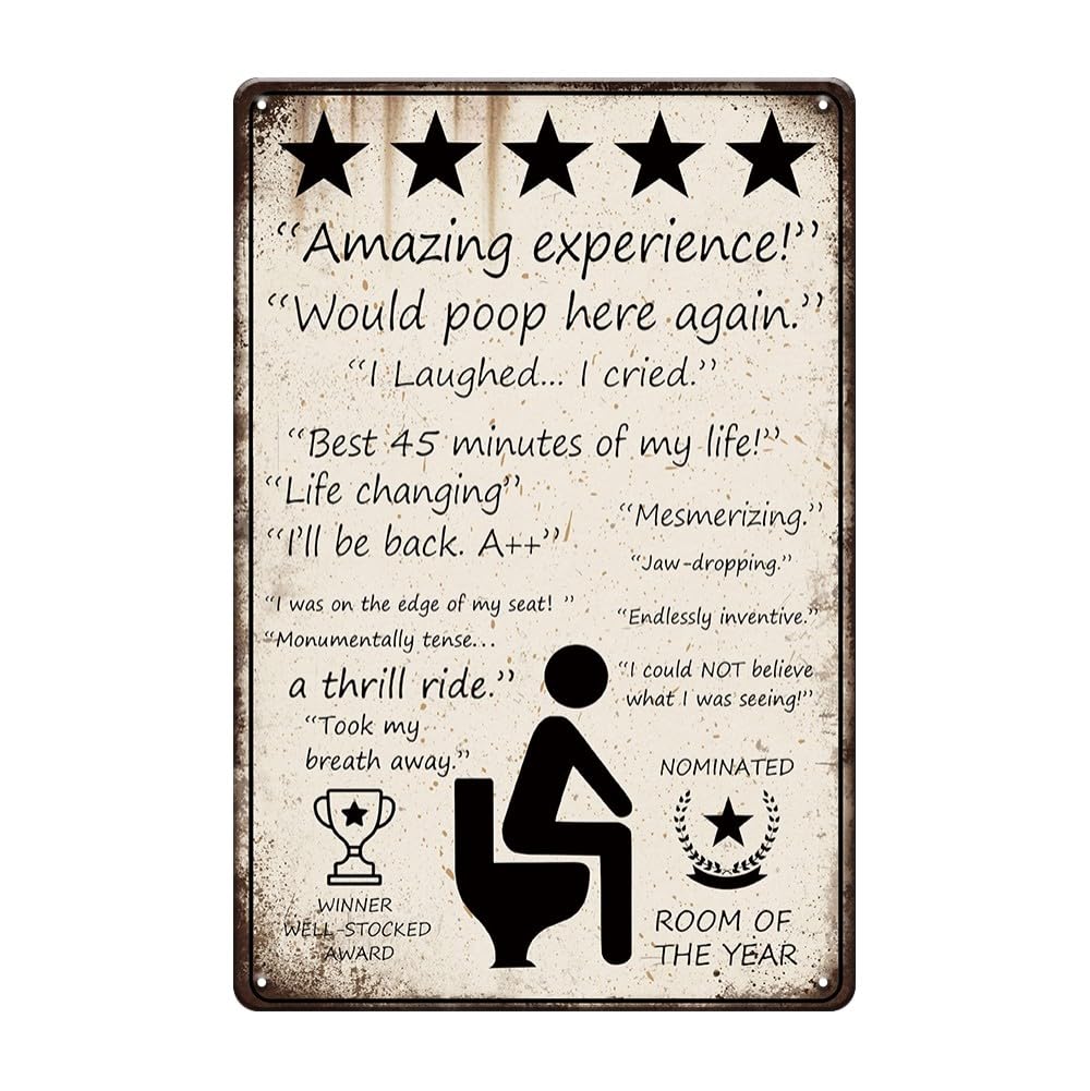 YOYI ART Funny Bathroom Signs Decor - 5 Stars Would Poop Here Again Bathroom Sign, Metal Tin Signs Vintage for Bathroom, Toilet and Farm Restroom Wall Decor Art Accessories, Cool Stuff, 8 x 12 inch