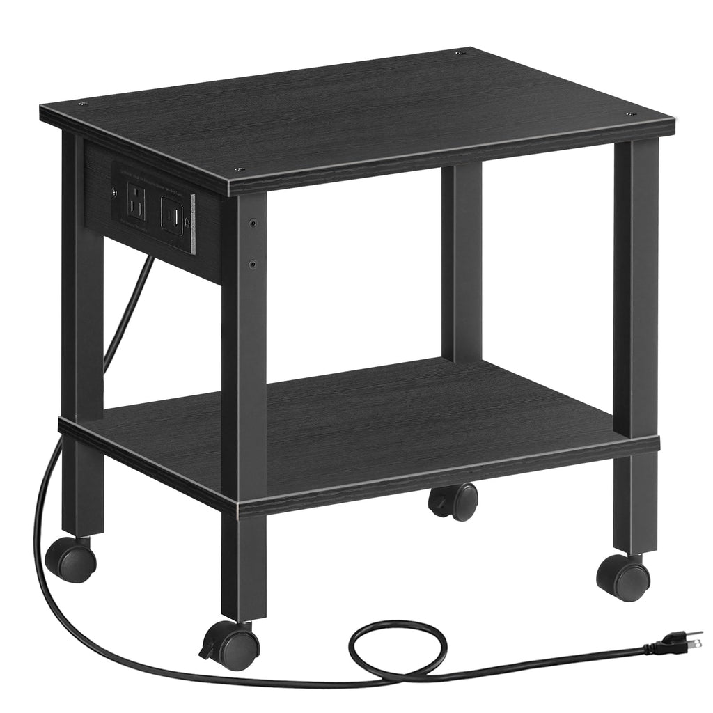 HOOBRO 2-Tier Printer Stand with Charging Station, Under Desk Printer Table, Printer Cart with Storage Shelves, Shelf for Small Spaces, for Home Office, Rustic Brown and Black BF38UPS01