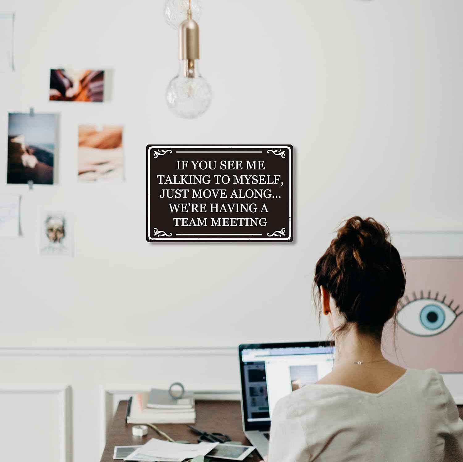 If You See Me Talking To Myself We're Having A Team Meeting Funny Metal Tin Sign Home Office Cubicle Kitchen Coffee Wall Decor 8x12 Inch