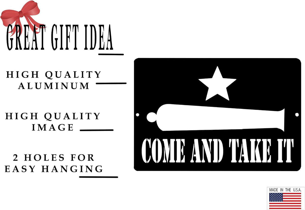 Rogue River Tactical Texas Gonzales Come and Take It Flag Metal Tin Sign Wall Decor Man Cave Bar Texans Lone Star