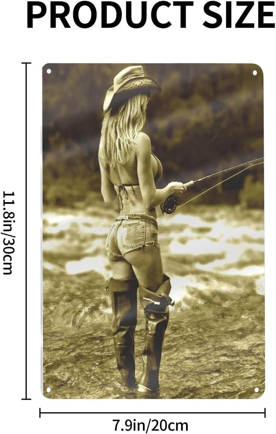 GCOCL Tin Sign Open Fly Season Pin-up Girl Fishing Hot Rod Reel Fish Metal Tin Sign Decor Iron Painting 8x12 Inch