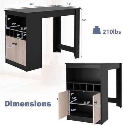 Giantex 48" Dining Table, Counter Height Bar Table with Storage Cabinet, Wine Rack, Compartment & Adjustable Shelf, Modern Bistro Tables for Home, Coffee Shop, Kitchen, Pub, Black & Gray