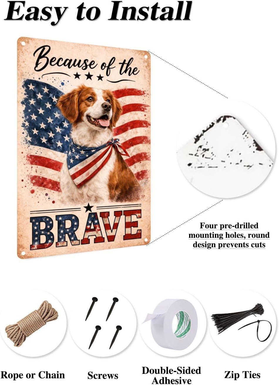 Patriotic Brittany-Spaniel Funny Tin Sign 12x8 Inch Vintage Metal Wall 4th of July Independence Day Art Retro Humor for Bathroom Kitchen Bedroom Room Home Gift Decoration(58978)
