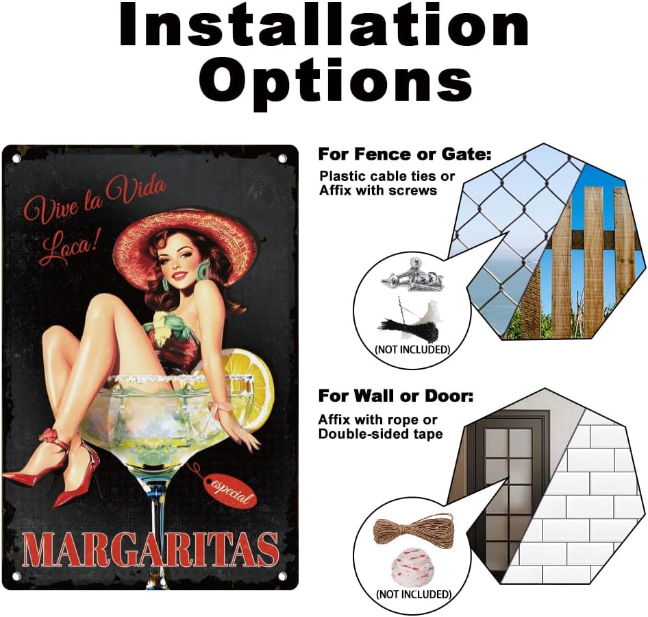 Pin Up Woman Cocktail Retro Wall Decor Metal Tin Sign 8" x 12" Sexy Woman Sitting Inside A Margarita Vintage Wall Art Poster for Man Cave Home Coffee Room Bathroom Bar Decor Gift
