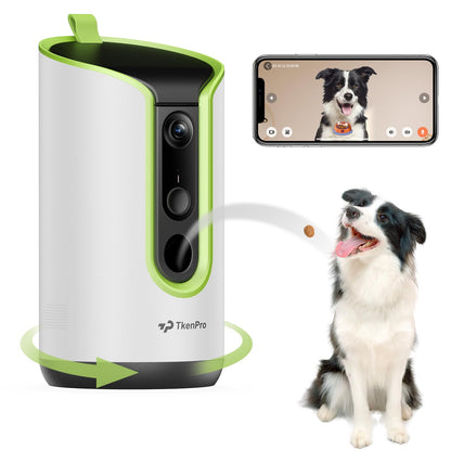 TKENPRO 2K Pet Camera Treat Dispenser, 360°View Dog Camera with Phone App, 5G&2.4G WiFi 2-Way Talk Pet Cam Indoor for Cats Remote Treat Tossing, Motion Alerts, Auto Tracking